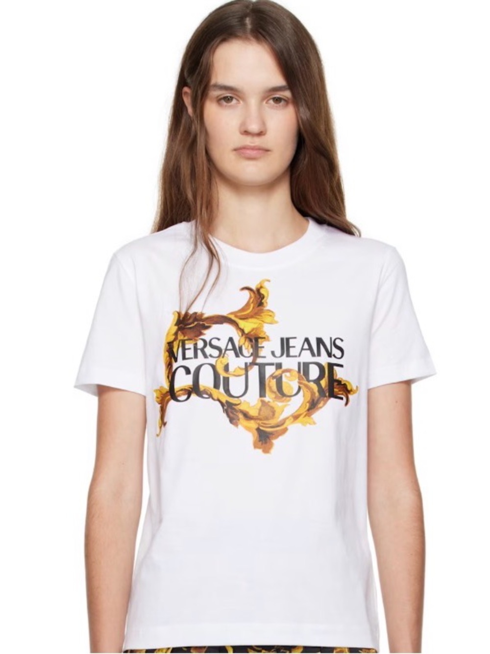 Versace Jeans Collection White Tee with Gold Baroque Print